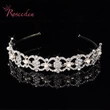 Luxury Crystal Rhinestone Pearl Headband Silver Color Wedding Party Tiara Hair bands Bridal Flower Hair Accessories Girls RE121 2024 - buy cheap