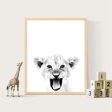 Детские плакат со львом и принтом дикой природы настенный художественный холст для живописи Львенок черный, белый цвет Современная фотография картина на стену для домашнего декора 2024 - купить недорого