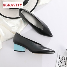 XGRAVITY-zapatos de vestir con punta en pico para mujer, calzado femenino Sexy, con cuña gruesa, temporada primavera, A091 2024 - compra barato