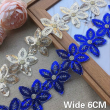 6CM Wide Glitter Sequins Beaded Lace Fabric Organza Flowers Embroidered Ribbon Collar Trim Applique DIY Sewing For Wedding Dress 2024 - buy cheap