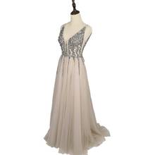 Sexy Evening Dresses 2022 V-Neck Beads Open Back A Line Long Party Vestido De Festa High Split Tulle Prom Gown 2024 - buy cheap