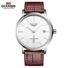 New GUANQIN Men Mechanical Watches 10mm Ultra Thin Leather Watches Luxury Brand Man Watch 30m Waterproof Calendar Wristwatches 2024 - buy cheap
