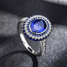 Europeu 925 anel de prata esterlina anel feminino cristal de swarovskis simples luxo safira anel anti-alérgico presente de natal 2024 - compre barato