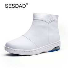 New Women's Casual Flat Side Zipper Winter Ankle Boots Fashion White Genuine Cow Leather Winter Nurse Work Shoes Size 34-40 2024 - buy cheap