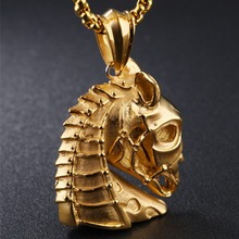 Christmas Gift New 316L Stainless Stell Gold Tone Heavy Horse Head Pendant Necklace Men's Boy's Biker Jewelry Box Chain 24"*3mm 2024 - buy cheap