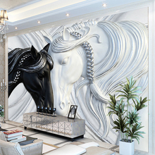 Custom Photo Wallpaper For Walls 3D Art Fashion Murals Black White Double Horses Embossed Non-woven Wallpaper Wall Coverings 2024 - buy cheap