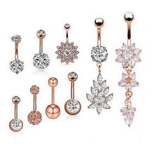 9PCS/Set 2019 New Surgical Steel Dangle Navel Rings Crystal Navel Bars Rose Gold Belly Button Ring Navel Piercing Jewelry 2024 - buy cheap