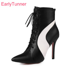 Brand New Hot Sexy Beige Black Women Riding Ankle Boots Fashion Lace up Ladies Dress Shoes EM84-1 Plus Big size 43 45 47 12 2024 - buy cheap