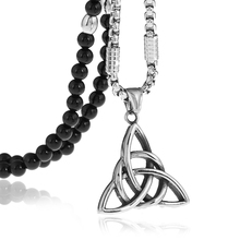 Ожерелье из нержавеющей стали с кулоном в виде Троицы из ирландского Троицы с черным натуральным фотоэлементом 27 дюймов 2024 - купить недорого