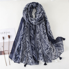 Women High Quality Navy Blue Cashew Floral Viscose Shawl Scarf Warm Shawls Autumn Winter Muslim Hijab All Match Pashmina Wraps 2024 - buy cheap