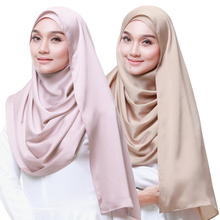 2019 Silk Blend Muslim Woman Hijab Scarf Fashion Malaysia Arab Headwear Turban foulard Plain Color Wrap Islam Shawl Headscarf 2024 - buy cheap