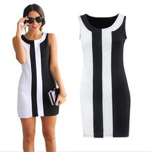Free Shipping Plus Size Black and White Sleeveless Summer A-line Mini Dress sexy womens sleeveless summer dresses 3S2483 S-5XL 2024 - buy cheap
