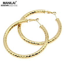 MANILAI Fashion Female Jewelry 55mm Diameter Shiny Faceted Alloy Round Thick Hoop Earrings For Women Collier Statement Jewelry 2024 - buy cheap