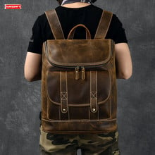 Genuine Leather Men's Backpack 15.6 inch Laptop Bag Men Travel Backpacks Vintage Crazy Horse Leather male school bags 2022 new 2024 - buy cheap