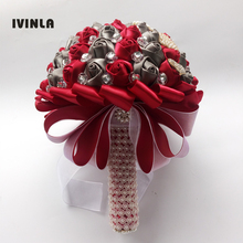 New Arrived Grey and Red artificial wedding bridesmaid bouquet with Rhinestone for wedding decoration 2024 - buy cheap