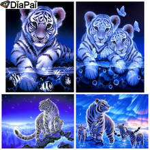 DIAPAI 100% полный квадратный/круглый дрель 5D DIY Алмазная картина "животное тигр" 3D вышивка крестиком домашний декор 2024 - купить недорого