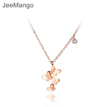 JeeMango titanio Acero inoxidable mariposa colgante collares joyería CZ cadena de cristal Collar para mujeres niñas N19004 2024 - compra barato