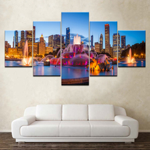 Modern Pictures Decoration Frame HD Prints 5 Pieces Chicago Buckingham Fountain Scenery Poster Wall Art Modular Paintings Canvas 2024 - buy cheap