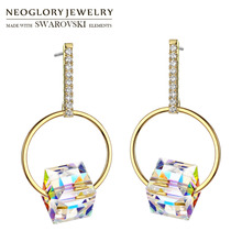 Neoglory-pendientes colgantes de cristal y diamantes de imitación, elegante, redondo geométrico, colores dobles embellecidos con cristales de Swarovski 2024 - compra barato