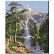Qluo Landscape Mountain Tree Water Pettern Oil Painting By Numbers On Canvas Digital Wall Art Handwork Diy Gift Home Decor 2024 - buy cheap