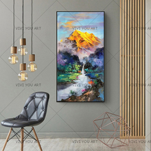 Lo más nuevo clásico montaña Lanscape pared arte lienzo 100% pintura al óleo hecha a mano cuadro decorativo sala de estar decoración del hogar 2024 - compra barato