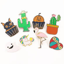 Timlee X147 Cute Halloween Ghost Pumpkin Cup Cake Cat Flamingo Enamel Pin Bird Owl Unicorn Cactus Alloy Brooch Pins Wholesale 2024 - buy cheap