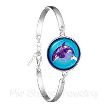 Красивый браслет с рисунком дельфина модный круглый стеклянный браслет Русалка 18 мм стеклянный купол посеребренный красивый браслет для подарка 2024 - купить недорого