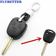 Flybetter genuíno couro chaveiro 3 botão remoto chave caso capa para toyota camry/prado/corolla/avensis estilo do carro l227 2024 - compre barato