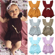 Cotton Kids Sleeveless Bowknot Rompers Newborn Baby Girls Ruffle One-Pieces Romper Jumpsuit Outfit Loose Babies Sunsuit Clothing 2024 - buy cheap