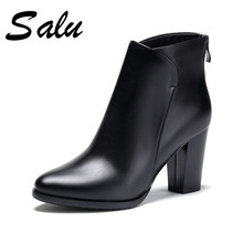 Salu Sexy Women Boots Genuine Leather  High Heels Ankle Boots Shoes Women Fall Ladies Short Boots NEW Zip Big Size 2024 - buy cheap