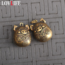 Copper Blessing Pig Small Bell Keychain Pendant Vintage Brass Metal Chinese Zodiac Symbolic Animal Key Chains Bag Charm Artwork 2024 - buy cheap