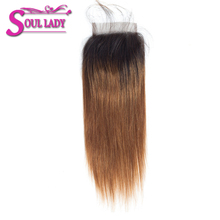 Soul lady Ombre Peruvian Straight Human Hair Lace Closure 1B/30 Pre Plucked With Baby Hair Non-remy Ombre hair Closure Bleached 2024 - buy cheap