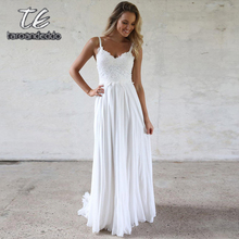 Spaghetti Straps Wedding Dresses Applique Chiffon A Line Open Back Floor Length Sweep Train Bridal Dress Vestido De Noiva 2024 - buy cheap