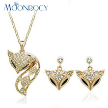 MOONROCY Free Shipping Fashion Crystal Necklace and Earrings Set  Fox Rose Gold Color Jewelry Set wholesale for Women Gift 2024 - buy cheap