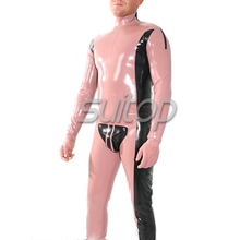 Suitop via dhl latex catsuit sexy borracha codpiece bodysuit com dois zip 2024 - compre barato