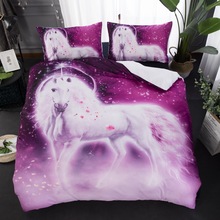 Juego de ropa de cama de unicornio rosa, edredón de diseñador, cubierta con estampado de animales de dibujos animados, para habitación de princesas, 3 uds., colcha de colores 2024 - compra barato