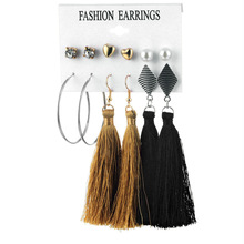 6pair of pack earrings set  for women with faux pearl /rhinestone and ornate wire drop fringed earrings design female kolczyki 2024 - buy cheap