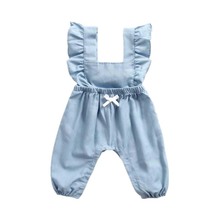 Baby Jumpsuit Cowboy Long Autumn Suit Strap Tie Bodysuit Baby Girls clothes Solid Pullover Sleeveless jumpsuit Casual vestido 2024 - buy cheap