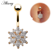 Alisouy Fashion Crystal Flower belly button rings surgical steel Body Jewelry Sexy Navel Piercing 2024 - buy cheap