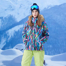 Winter New Ski Jacket Women Colorful Leaf Pattern Super Warm Snowboard Jacket Female Waterproof Thicken Outdoor Sports Jackets 2024 - buy cheap