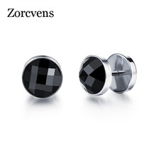 ZORCVENS Gold/Sliver Plated Stud Earrings For Men Black Crystal Earring Stainless Steel AAA Zirconia Stud Earrings Men Earrings 2024 - buy cheap