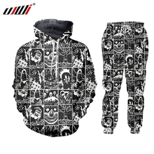 UJWI 3D Full Printed Black And White Comics Horror Hooded Jacket Pants Men's Custom Street Winter Suit Big Size Fashion Clothing 2024 - buy cheap