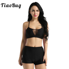 TiaoBug-Conjunto de ropa deportiva sin mangas para mujer, Top corto de Ballet para gimnasia, con pantalones cortos ajustados, ropa deportiva para adultos, Ropa de baile para Fitness 2024 - compra barato