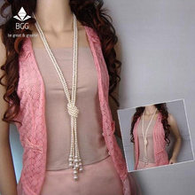 BGG Classic double knot imitation pearl tassel long necklace long knotted tassel necklace female fashion sweater costume jewelry 2024 - buy cheap
