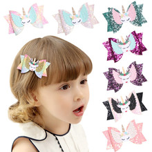 Hair Accessories Hair Bows for Girls Shiny Glitter Hair Clips 3'' Cute Elk Unicorn Hairpins Kids Princess Hair Accessories 2024 - buy cheap