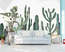 Beibehang Large photo wallpaper Nordic small fresh hand painted cactus Flower living room Children's room background wall paper 2024 - buy cheap