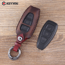 Брелок KEYYOU с 3 кнопками, кожаный чехол для автомобильного ключа, чехол для ключа для Ford Focus C-Max Mondeo Kuga Fiesta, чехол для автомобильного ключа 2024 - купить недорого