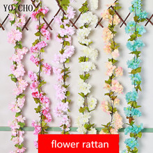 YO CHO 220cm Silk Artificial Flowers Vines Wedding Wall Sakura Flower White Garland Fake Flowers Home Garden Decor Cherry Flores 2024 - buy cheap