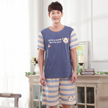 Men summer men's Korean cotton home pajamas 2019 new short sleeve shorts teen cute set pajama sets mens pajama set 2024 - buy cheap