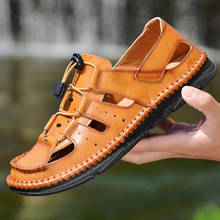 Мужские сандалии из натуральной кожи, повседневные белые сандалии, удобные пляжные туфли, большие размеры, на лето 2024 - купить недорого
